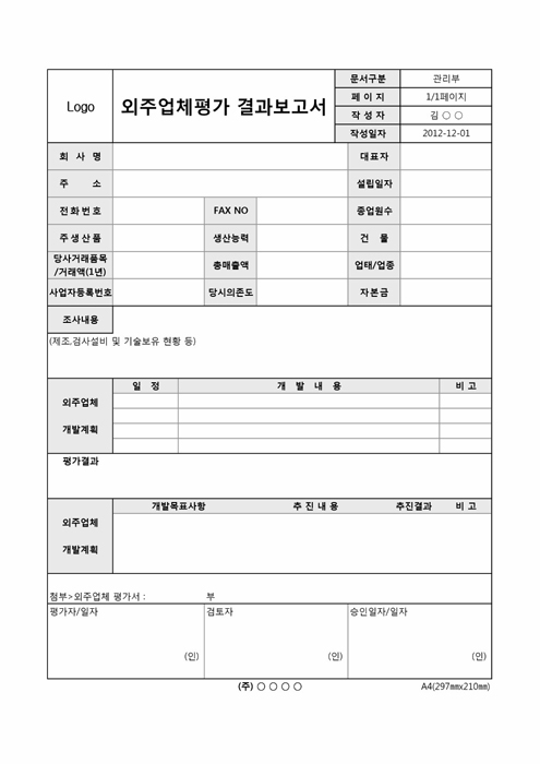 외주업체 평가 결과 보고서