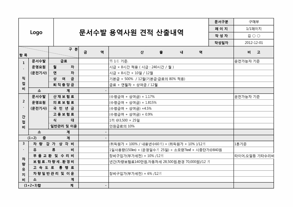 용역사원견출내역서