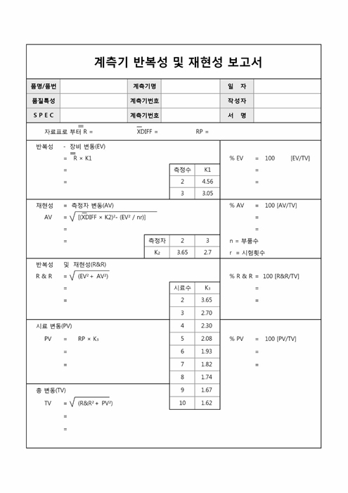 반복성 및 재현성 보고서(계측기)