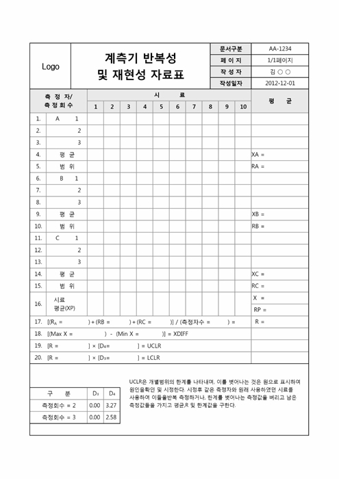 반복성재현성자료표