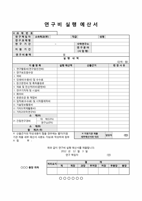 연구비 실행 예산서(과학재단)