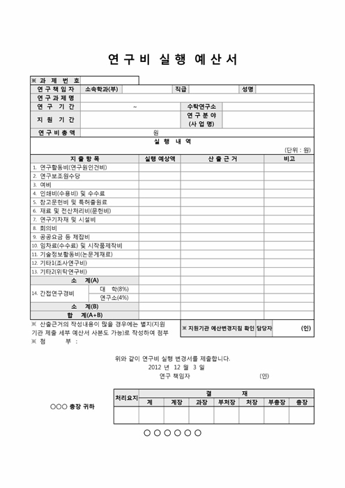 연구비 실행 예산서(학술진흥재단)