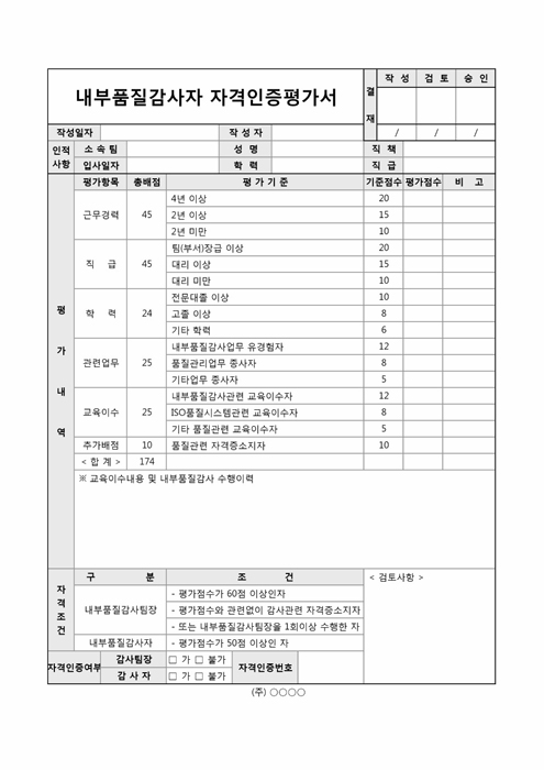 내부품질감사자 자격인증평가서1