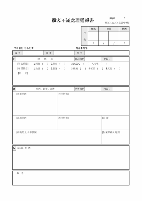 고객불만처리통보서