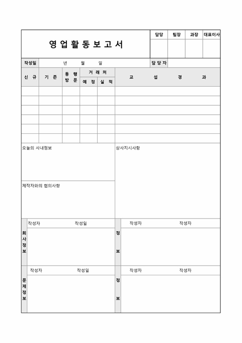 영업활동 보고서(회사, 문제정보)