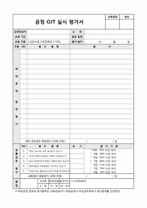 공정OJT실시 평가서