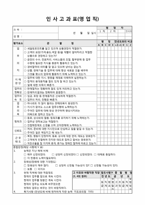 인사고과표(영업직)