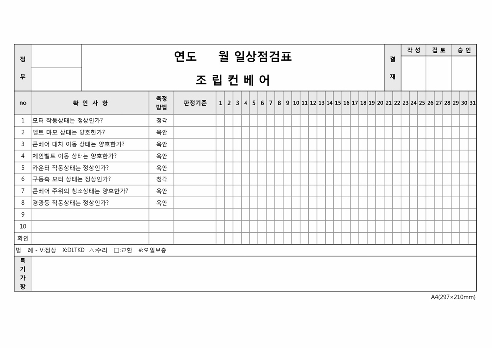 ()연도 월일상점검표(조립컨베어)