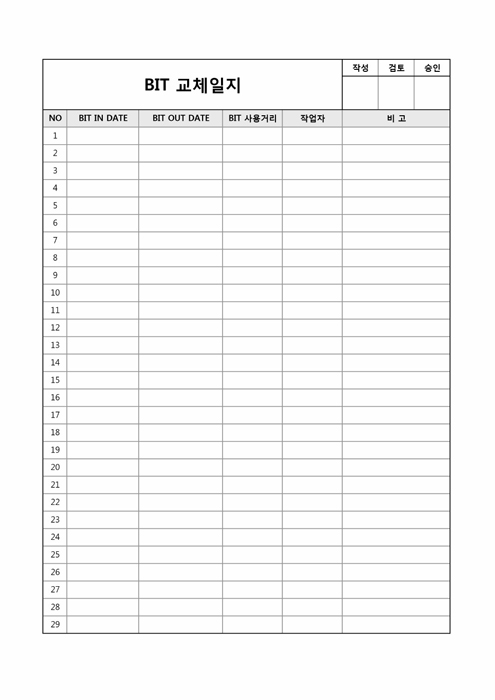 제품(bit)교체일지